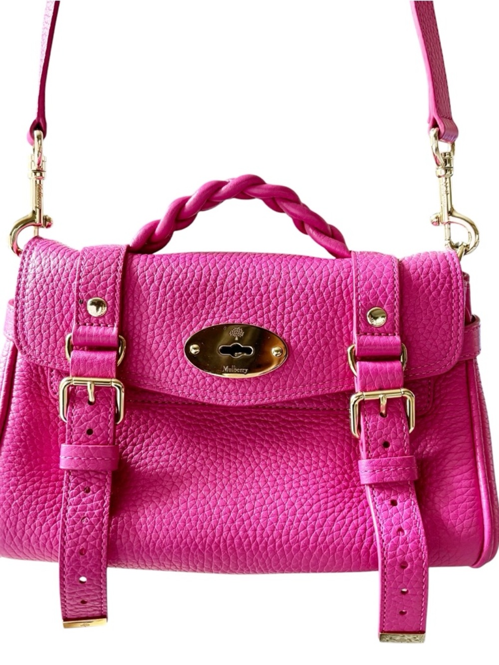 Mulberry Hot Pink Leather Crossbody Satchel with Braided Handle mini Alexa - Picture 2 of 12